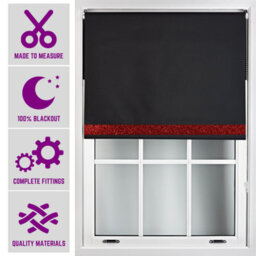 Furnished Black Fabric Blackout Blind With Red Glitter Accent Made To Measure - (W)180Cm X (L)165Cm