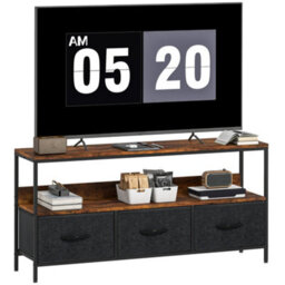 Homcom Tv Cabinet, Tv Console Unit With 3 Foldable Linen Drawers Brown - thumbnail 2