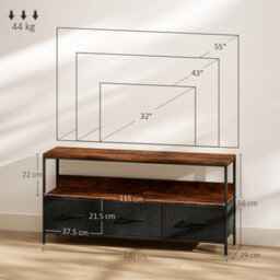 Homcom Tv Cabinet, Tv Console Unit With 3 Foldable Linen Drawers Brown - thumbnail 3