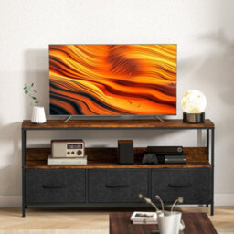 Homcom Tv Cabinet, Tv Console Unit With 3 Foldable Linen Drawers Brown - thumbnail 9