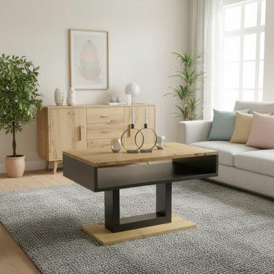Tilo Modern Compact Coffee Table Artisan Oak Legs Black Finish Durable Laminated Board With Lower Storage Shelf - image 1