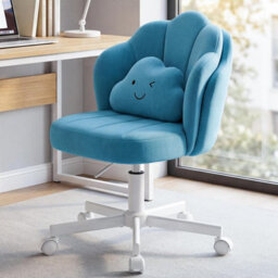 Gtplayer Office Desk Chair Makeup Vanity Chair Swivel Armless Height Adjustable Bedroom Dressing Table Chairs, Teddy, Blue - thumbnail 9
