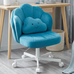 Gtplayer Office Desk Chair Makeup Vanity Chair Swivel Armless Height Adjustable Bedroom Dressing Table Chairs, Teddy, Blue