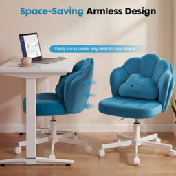Gtplayer Office Desk Chair Makeup Vanity Chair Swivel Armless Height Adjustable Bedroom Dressing Table Chairs, Teddy, Blue - thumbnail 5