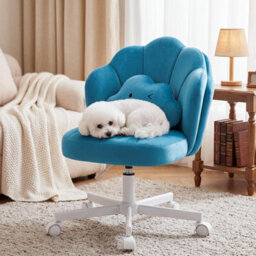 Gtplayer Office Desk Chair Makeup Vanity Chair Swivel Armless Height Adjustable Bedroom Dressing Table Chairs, Teddy, Blue - thumbnail 2