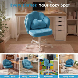 Gtplayer Office Desk Chair Makeup Vanity Chair Swivel Armless Height Adjustable Bedroom Dressing Table Chairs, Teddy, Blue - thumbnail 6