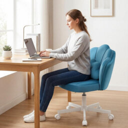Gtplayer Office Desk Chair Makeup Vanity Chair Swivel Armless Height Adjustable Bedroom Dressing Table Chairs, Teddy, Blue - thumbnail 7