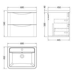 Dezine Thames 600mm 2 Drawer Satin White Wall Hung Vanity Unit - thumbnail 2