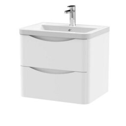Dezine Thames 600mm 2 Drawer Satin White Wall Hung Vanity Unit - thumbnail 1