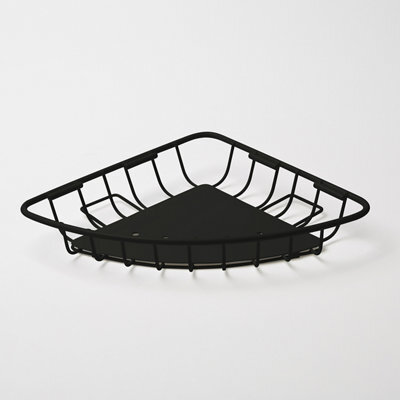 GoodHome Koros Black Steel 1 Compartments Corner Shower Basket (W)19.9Cm