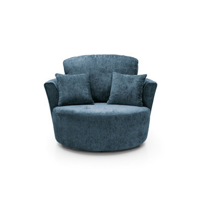 Abakus Direct Harriet Crushed Chenille Swivel Chair In  Dark Blue - image 1