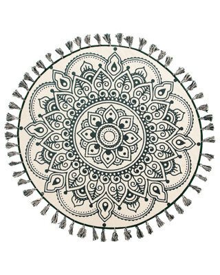 Beliani Irice Round Cotton Rug 120 Cm - Mandala Green On Cream - image 1