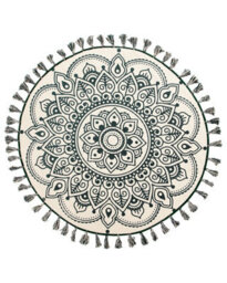 Beliani Irice Round Cotton Rug 120 Cm - Mandala Green On Cream - thumbnail 1