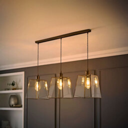 Valuelights Susie Glass Lantern 3 Drop Brushed Brass Diner Ceiling Pendant Light With Filament Bulbs - thumbnail 2