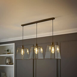 Valuelights Susie Glass Lantern 3 Drop Brushed Brass Diner Ceiling Pendant Light With Filament Bulbs - thumbnail 1