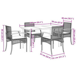 Berkfield 5 Piece Garden Dining Set With Cushions Grey Poly Rattan - thumbnail 7