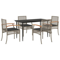Berkfield 5 Piece Garden Dining Set With Cushions Grey Poly Rattan - thumbnail 2