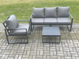 Fimous Aluminium Outdoor Garden Furniture Set Lounge Sofa Chairs Sets Conservatory Set Dark Grey - thumbnail 2