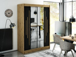 Arte Leto Y1 Contemporary Mirrored 2 Sliding Door Wardrobe 5 Shelves 2 Rails Black Matt And Oak Effect (H)2000mm (W)1500mm (D)620mm - thumbnail 2