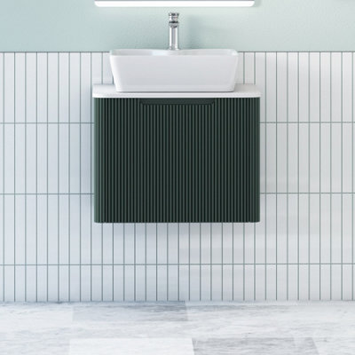 Royal Bathrooms Avenza 600mm Deep Moss Green Wall Hung Bathroom Countertop Vanity Unit 1 Drawer With Cube Basin - image 1