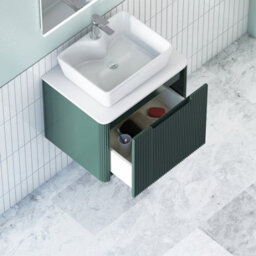 Royal Bathrooms Avenza 600mm Deep Moss Green Wall Hung Bathroom Countertop Vanity Unit 1 Drawer With Cube Basin - thumbnail 5
