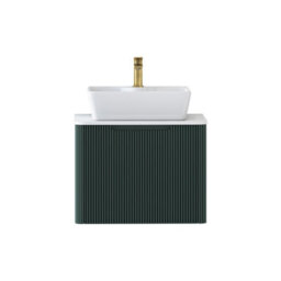 Royal Bathrooms Avenza 600mm Deep Moss Green Wall Hung Bathroom Countertop Vanity Unit 1 Drawer With Cube Basin - thumbnail 6