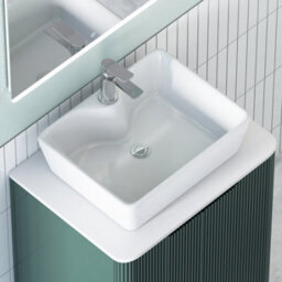 Royal Bathrooms Avenza 600mm Deep Moss Green Wall Hung Bathroom Countertop Vanity Unit 1 Drawer With Cube Basin - thumbnail 7