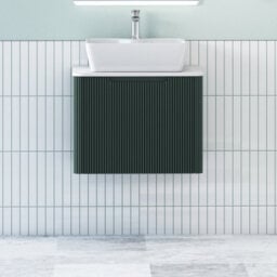 Royal Bathrooms Avenza 600mm Deep Moss Green Wall Hung Bathroom Countertop Vanity Unit 1 Drawer With Cube Basin - thumbnail 1