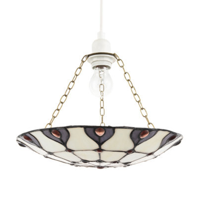 Happy Homewares Purple And Amber Stained Glass Tiffany Pendant Shade With Red Beads - image 1