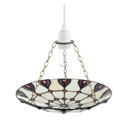 Happy Homewares Purple And Amber Stained Glass Tiffany Pendant Shade With Red Beads - thumbnail 5