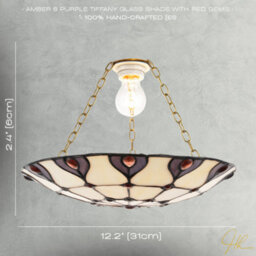 Happy Homewares Purple And Amber Stained Glass Tiffany Pendant Shade With Red Beads - thumbnail 7