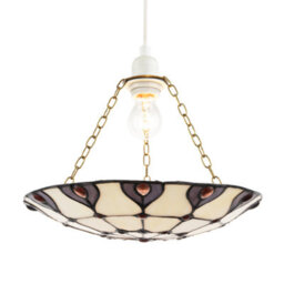 Happy Homewares Purple And Amber Stained Glass Tiffany Pendant Shade With Red Beads - thumbnail 2