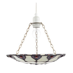 Happy Homewares Purple And Amber Stained Glass Tiffany Pendant Shade With Red Beads - thumbnail 3