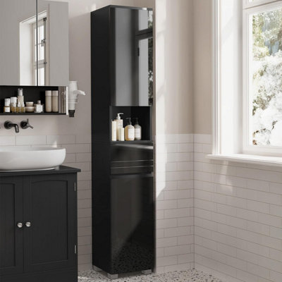 Vasagle Tall Bathroom Cabinet, Slim Storage Narrow Cupboard, Unit, With A Drawer, Adjustable Shelves, 30 X 30 X 170 Cm, Ink Black