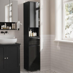 Vasagle Tall Bathroom Cabinet, Slim Storage Narrow Cupboard, Unit, With A Drawer, Adjustable Shelves, 30 X 30 X 170 Cm, Ink Black