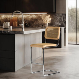 Where Saints Go Ltd Cesca Bar Stool Natural Cane Rattan Seat Chrome Cantilever Tubular Frame 64Cm - thumbnail 3