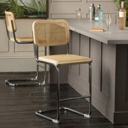 Where Saints Go Ltd Cesca Bar Stool Natural Cane Rattan Seat Chrome Cantilever Tubular Frame 64Cm - thumbnail 1