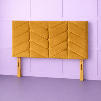 Comfy Deluxe 5Ft Kingsize Rose Mustard Plush Velvet 26Inch Headboard