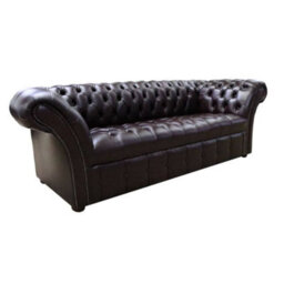 Chesterfield 3 Seater Buttoned Seat Leather Sofa Antique Brown In Balmoral Style - thumbnail 2