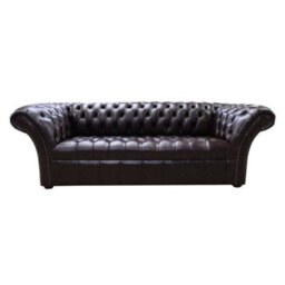 Chesterfield 3 Seater Buttoned Seat Leather Sofa Antique Brown In Balmoral Style - thumbnail 1