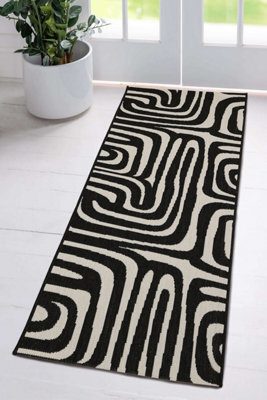 Melrose County Zebra Black Design Flatweave Indoor Outdoor Runner Area Rug 10mm Pile Height - 67/200Cm - image 1