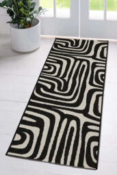 Melrose County Zebra Black Design Flatweave Indoor Outdoor Runner Area Rug 10mm Pile Height - 67/200Cm - thumbnail 1