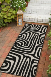 Melrose County Zebra Black Design Flatweave Indoor Outdoor Runner Area Rug 10mm Pile Height - 67/200Cm - thumbnail 5
