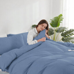 Moonlight Bedding Plain Microfibre 3 Piece Duvet Cover Set With Fitted Sheet, Single (Washed Blue, 135X200Cm) - thumbnail 2