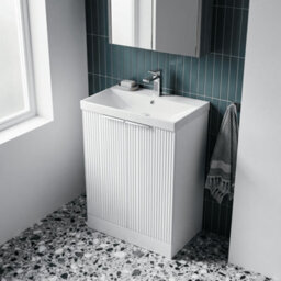 Balterley Tixall Fluted 2 Door Floor Standing Vanity Unit With Thin Edge Basin, Satin White, 600mm - thumbnail 3