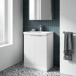 Balterley Tixall Fluted 2 Door Floor Standing Vanity Unit With Thin Edge Basin, Satin White, 600mm - thumbnail 2