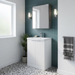 Balterley Tixall Fluted 2 Door Floor Standing Vanity Unit With Thin Edge Basin, Satin White, 600mm - thumbnail 4