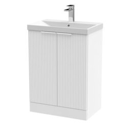 Balterley Tixall Fluted 2 Door Floor Standing Vanity Unit With Thin Edge Basin, Satin White, 600mm