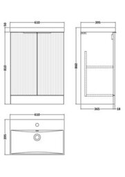 Balterley Tixall Fluted 2 Door Floor Standing Vanity Unit With Thin Edge Basin, Satin White, 600mm - thumbnail 2
