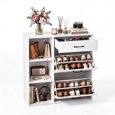 Shoe Cabinet With Flip Drawers& Open Shelves Freestanding Shoe Rack Cabinet - image 1